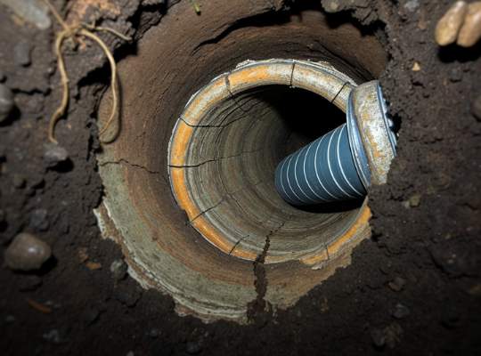 Pelican Underground Llc uses a camera tool to check a cracked pipe, showing how pipes are inspected before repairs.