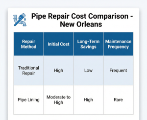 pipe lining is better for saving money and less upkeep than traditional repair in New Orleans.