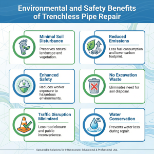 trenchless pipe repair helps the environment and makes repairs safer with less mess.