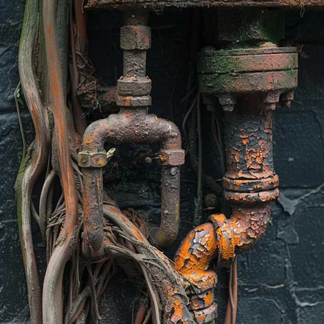 Pelican Underground Llc’s plumbing shows clear neglect and age, with metal parts needing repair and attention.