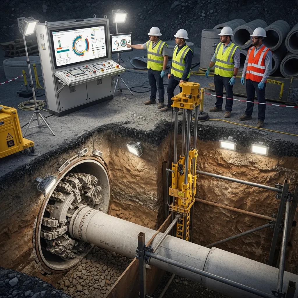 Pelican Underground LLC workers oversee a tunnel boring machine, showing teamwork and safety at an active underground site.