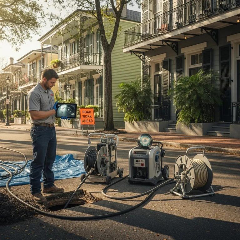 Pelican Underground LLC worker improves city streets, showing safety and care for the community on a clear, sunny day.
