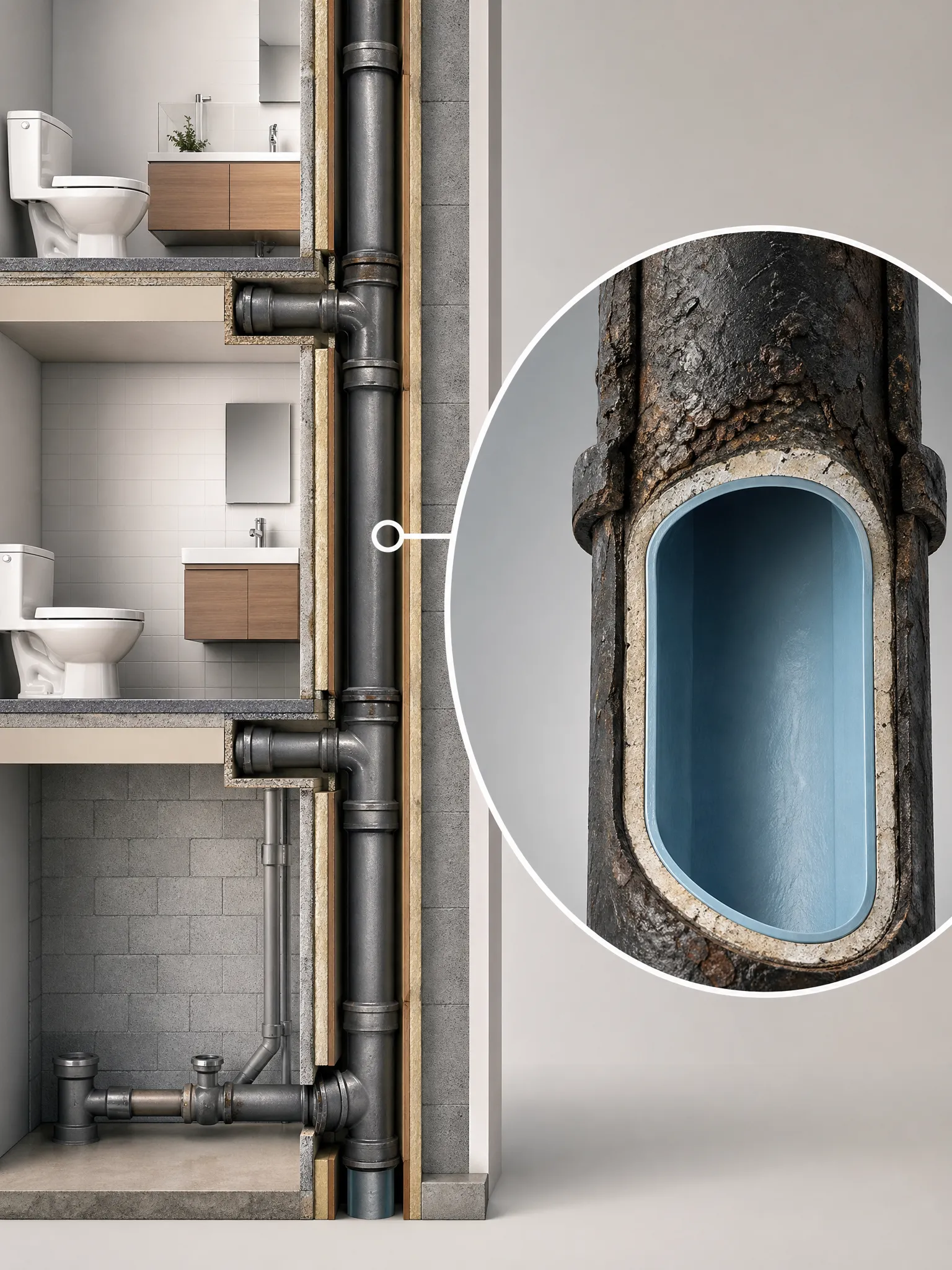 Pelican Underground Llc’s pipe repair keeps building plumbing working by adding a smooth blue lining inside existing pipes.
