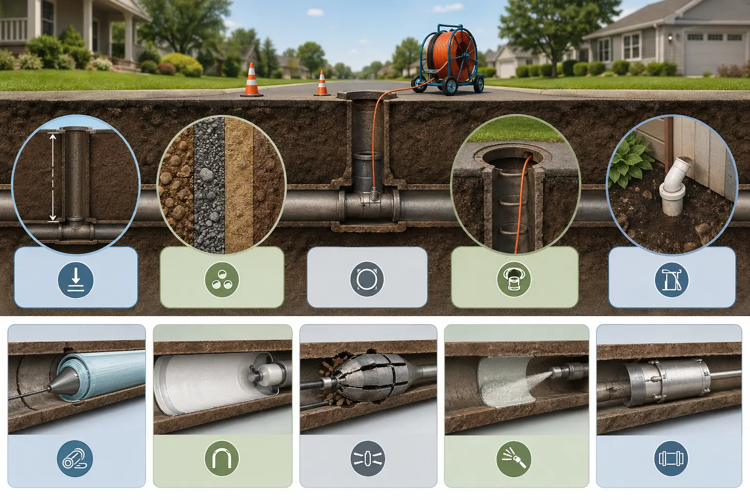 Pelican Underground LLC explains how sewer pipe relining and cleaning work in a simple step-by-step suburban repair guide.