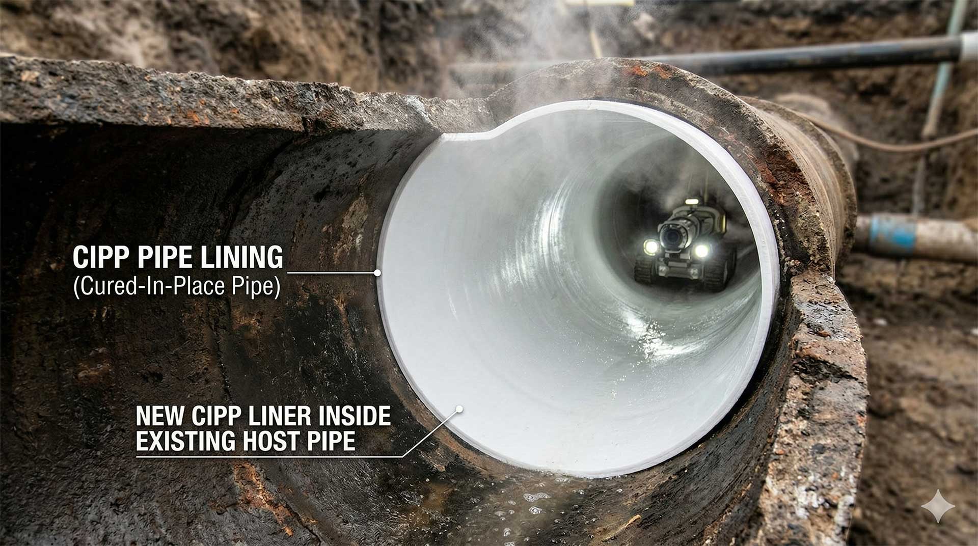 Pelican Underground Llc shows how old pipes are fixed with a new liner, making them stronger and stopping leaks.