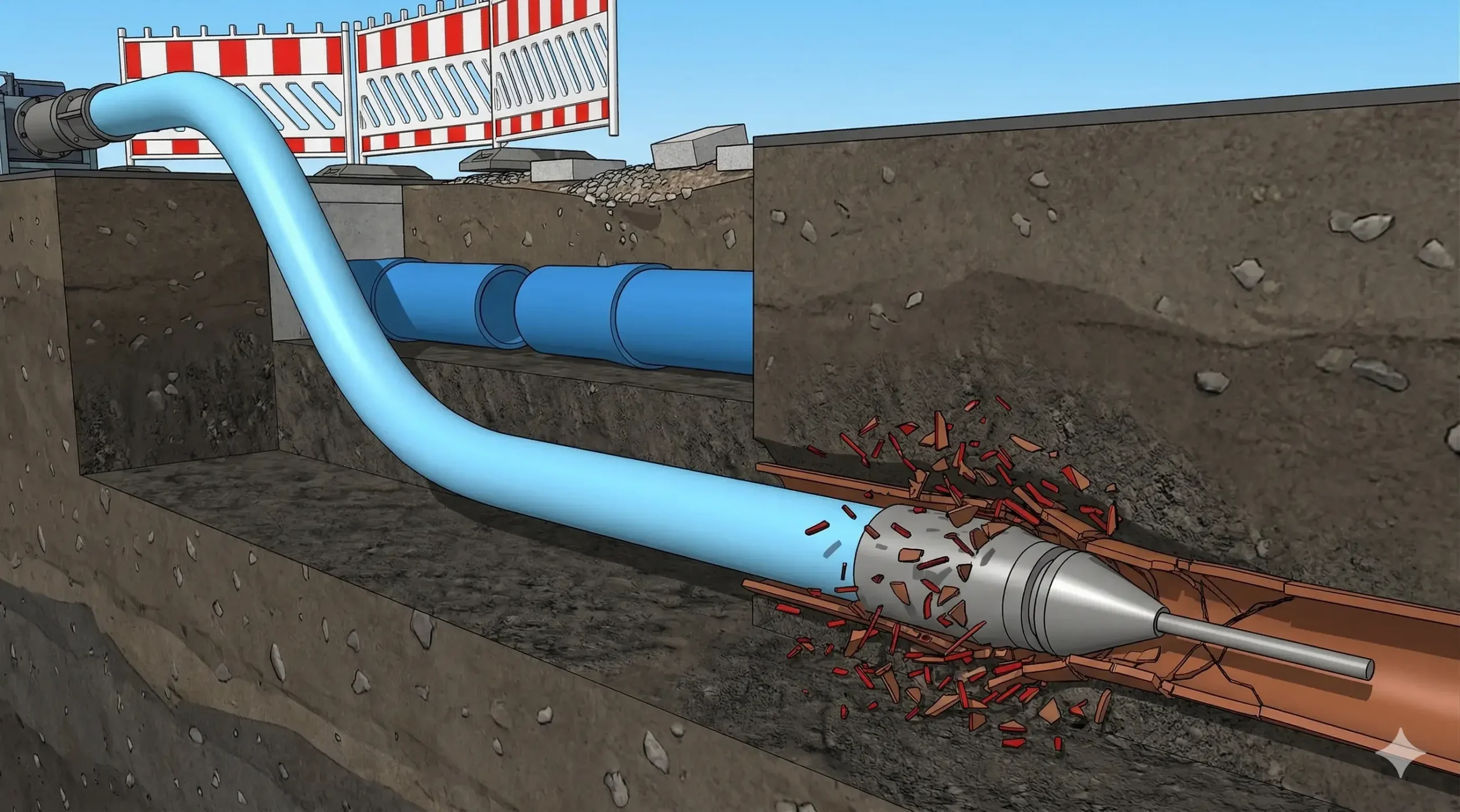 Pelican Underground LLC shows how old pipes are replaced by new ones underground without digging up the road.