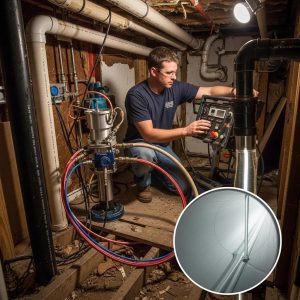 A Pelican Underground Llc technician checks a pump system to ensure clean water flows safely from the well.