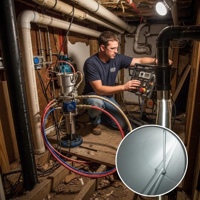 A Pelican Underground Llc technician checks a pump system to ensure clean water flows safely from the well.