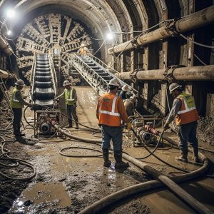 Pelican Underground LLC team is safely working underground, using equipment to build and maintain tunnels.