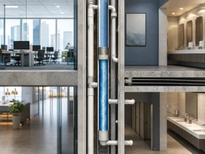 Pelican Underground LLC shows how plumbing connects offices, hallways, and restrooms in a modern building’s structure.