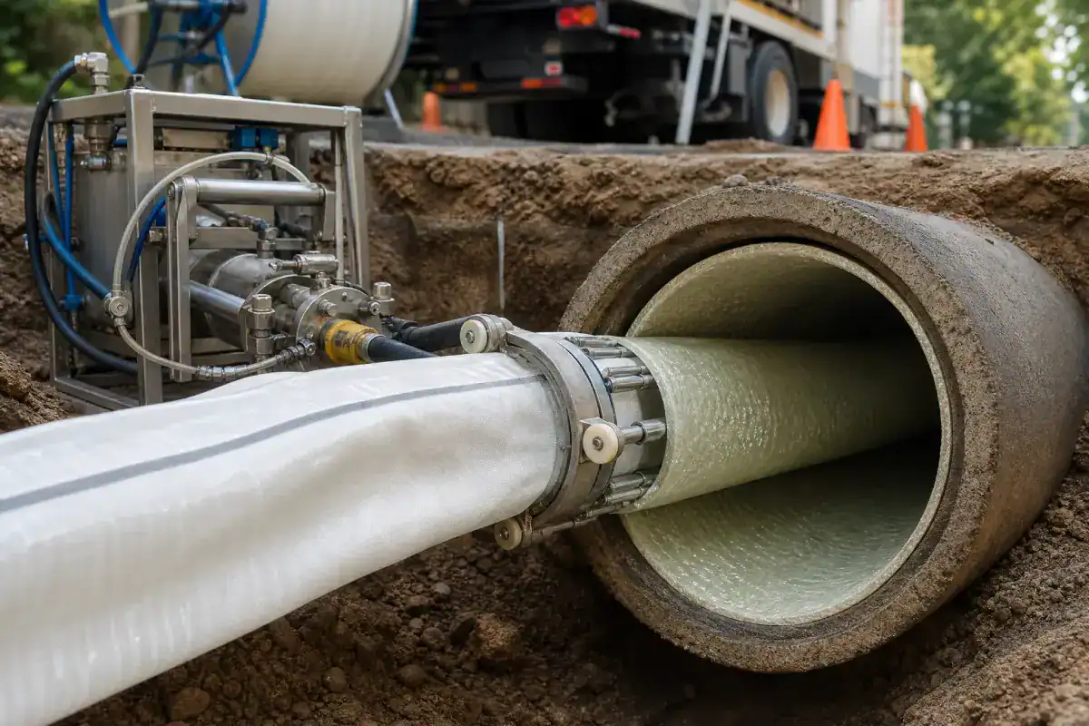 Pelican Underground LLC is renewing a large pipe underground using special equipment to improve the area’s water system.
