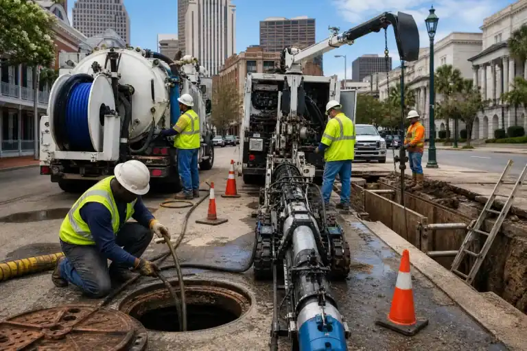 Pelican Underground LLC team works safely to fix city sewers, keeping the area clear and helping the community.