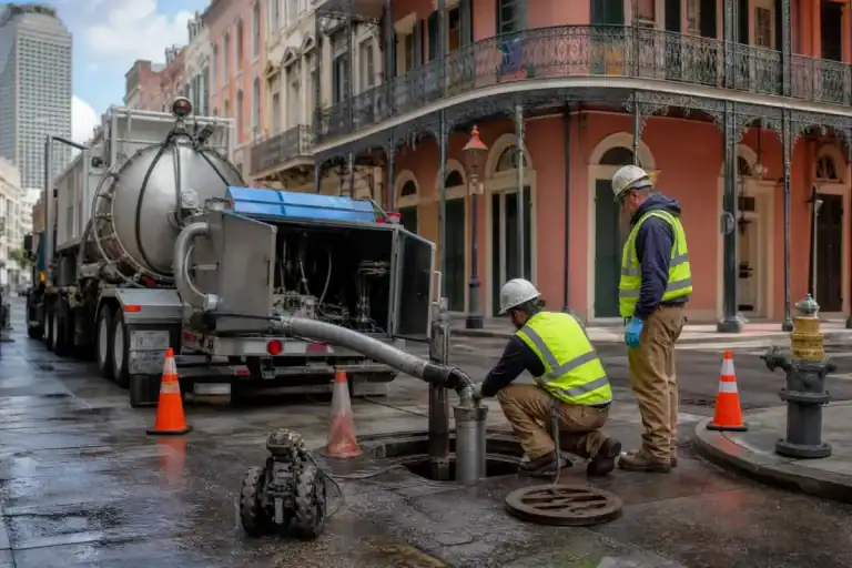 Pelican Underground LLC workers clean or inspect a city sewer, helping keep streets safe and clean for the community.
