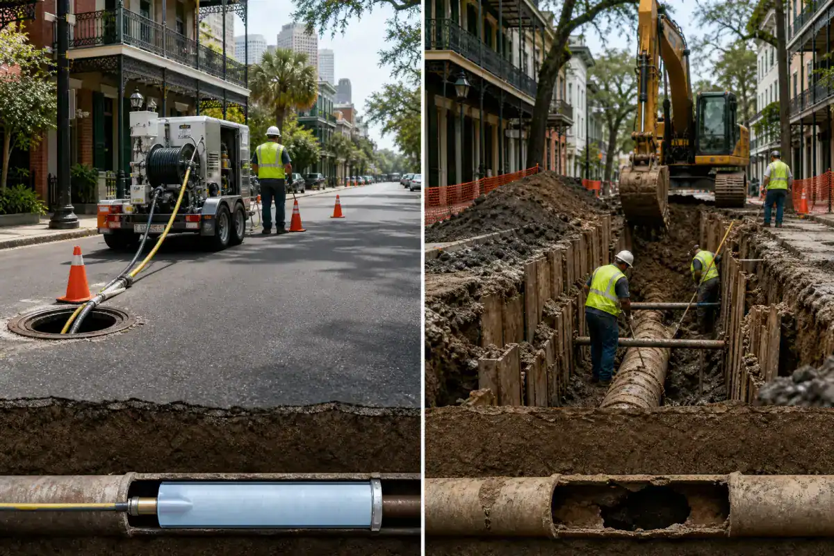 Pelican Underground LLC shows how crews repair pipes underground and use liners to fix pipe damage.