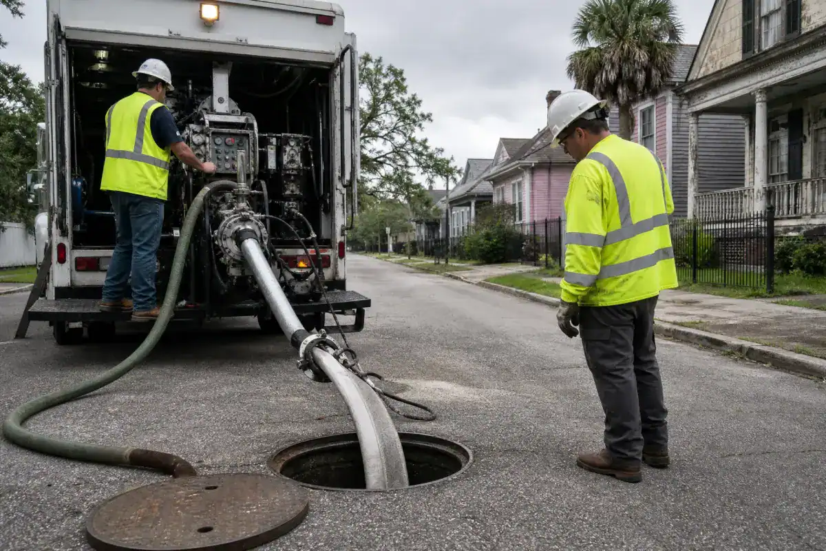Pelican Underground LLC workers perform safe, professional underground pipe work on a neighborhood street.