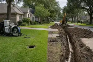 Pelican Underground LLC is working to repair underground pipes in a quiet neighborhood street.