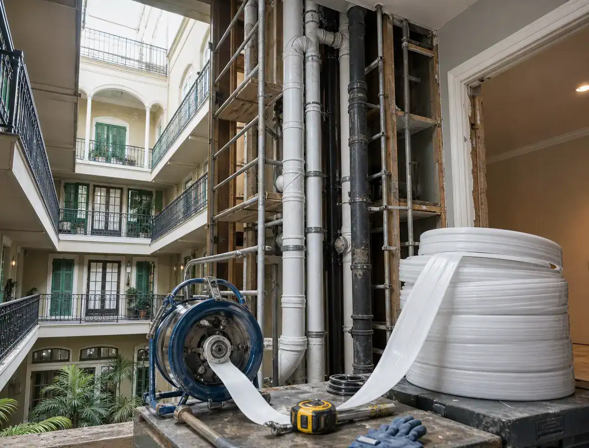 Pelican Underground LLC is working on plumbing repairs and renovations at an apartment building.