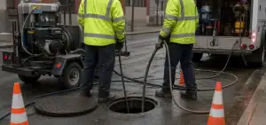 Pelican Underground LLC workers clean a manhole to keep the area safe and working properly.